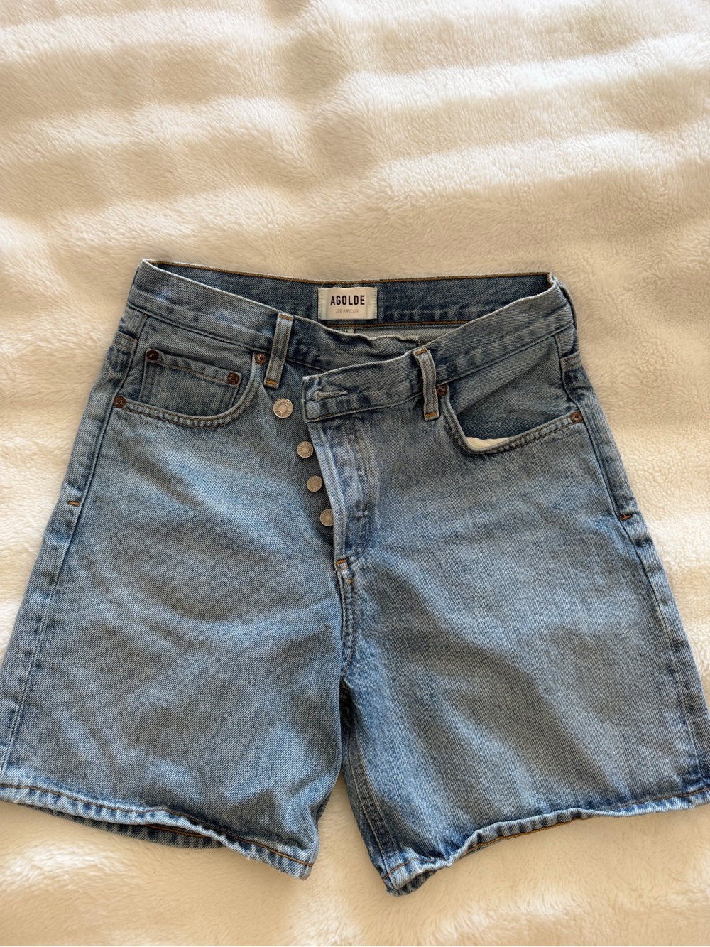 Agolde Light Blue Denim High-Waist Button-Fly Shorts